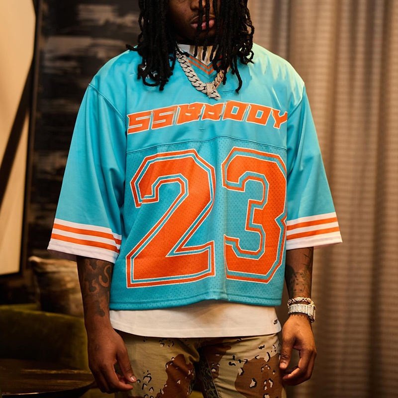2024 Custom screen printed square T-shirt mesh oversized T-shirt Football shirt Football basketball jersey Men's T-shirt