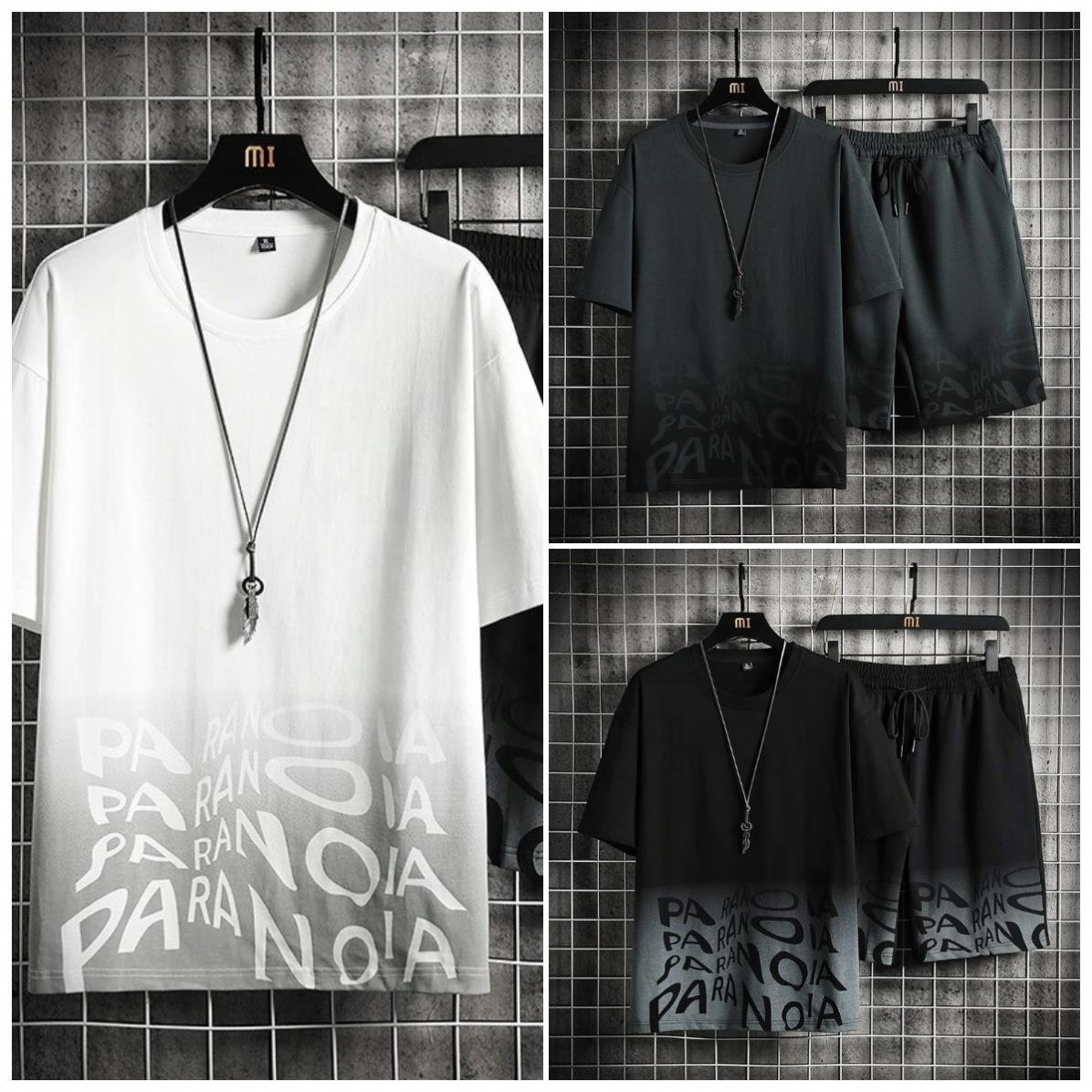 Suit Two-piece men's T-shirt casual sports suit summer loose two-piece half-sleeved T-shirt wholesale manufacturer