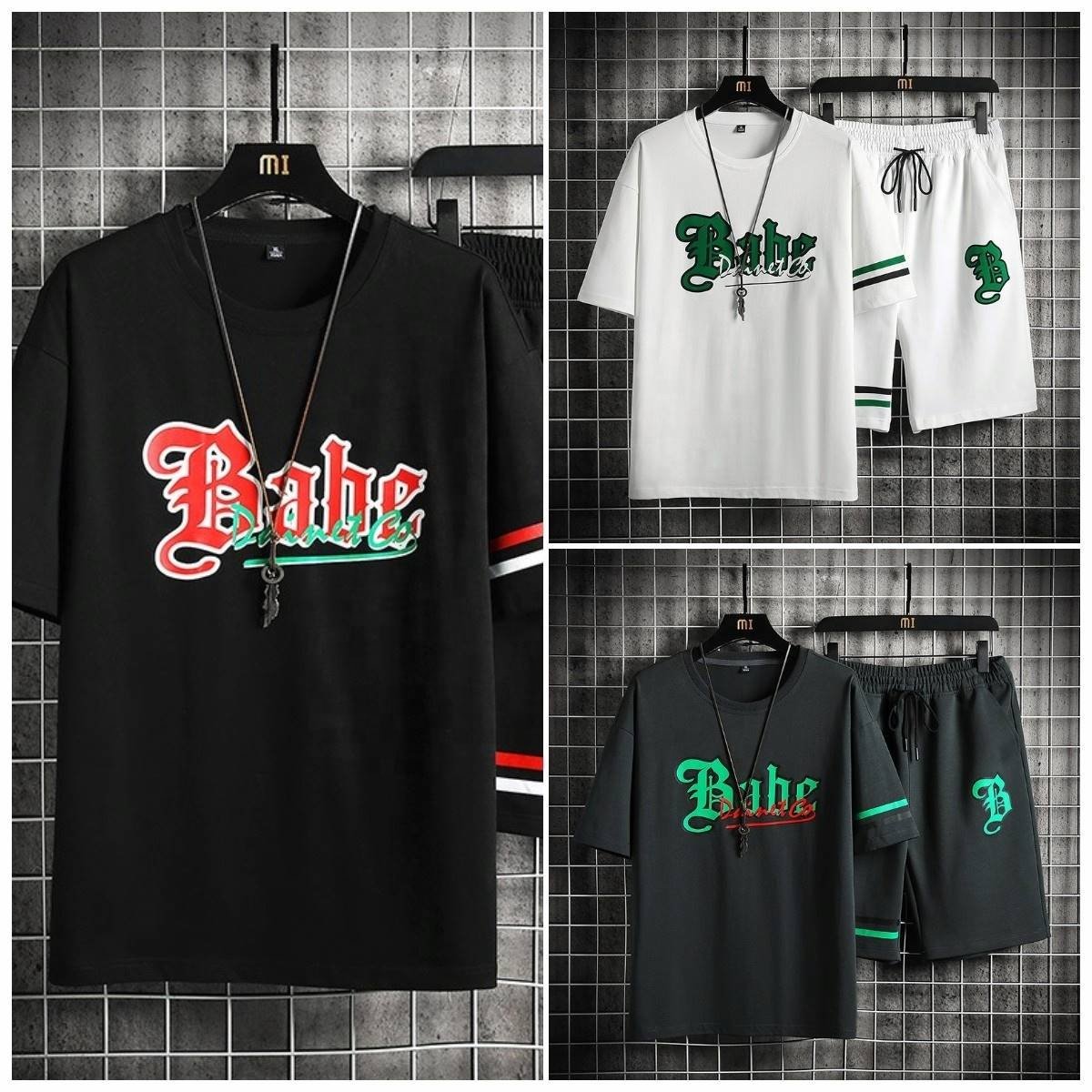 Suit Two-piece men's T-shirt casual sports suit summer loose two-piece half-sleeved T-shirt wholesale manufacturer