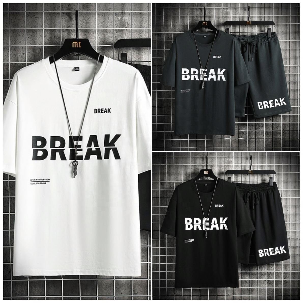 Suit Two-piece men's T-shirt casual sports suit summer loose two-piece half-sleeved T-shirt wholesale manufacturer