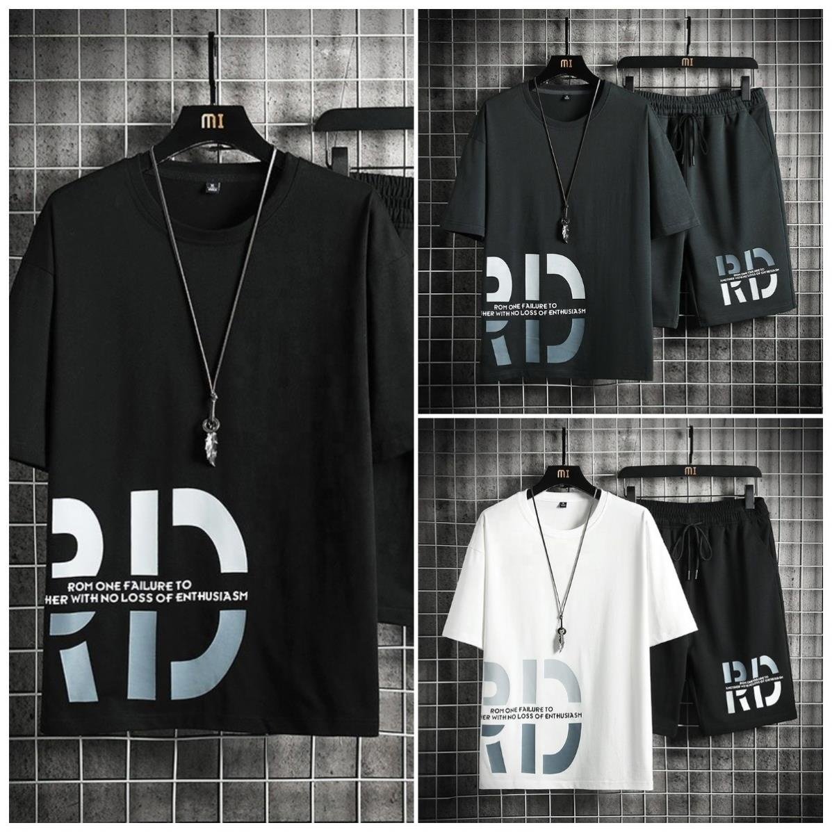 Suit Two-piece men's T-shirt casual sports suit summer loose two-piece half-sleeved T-shirt wholesale manufacturer