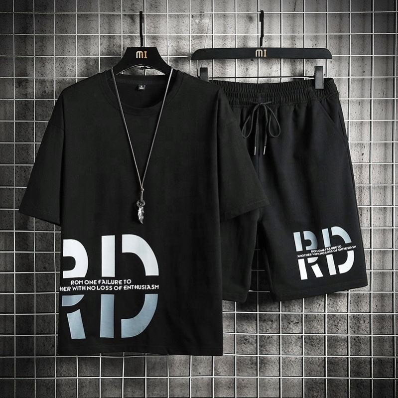 Suit Two-piece men's T-shirt casual sports suit summer loose two-piece half-sleeved T-shirt wholesale manufacturer