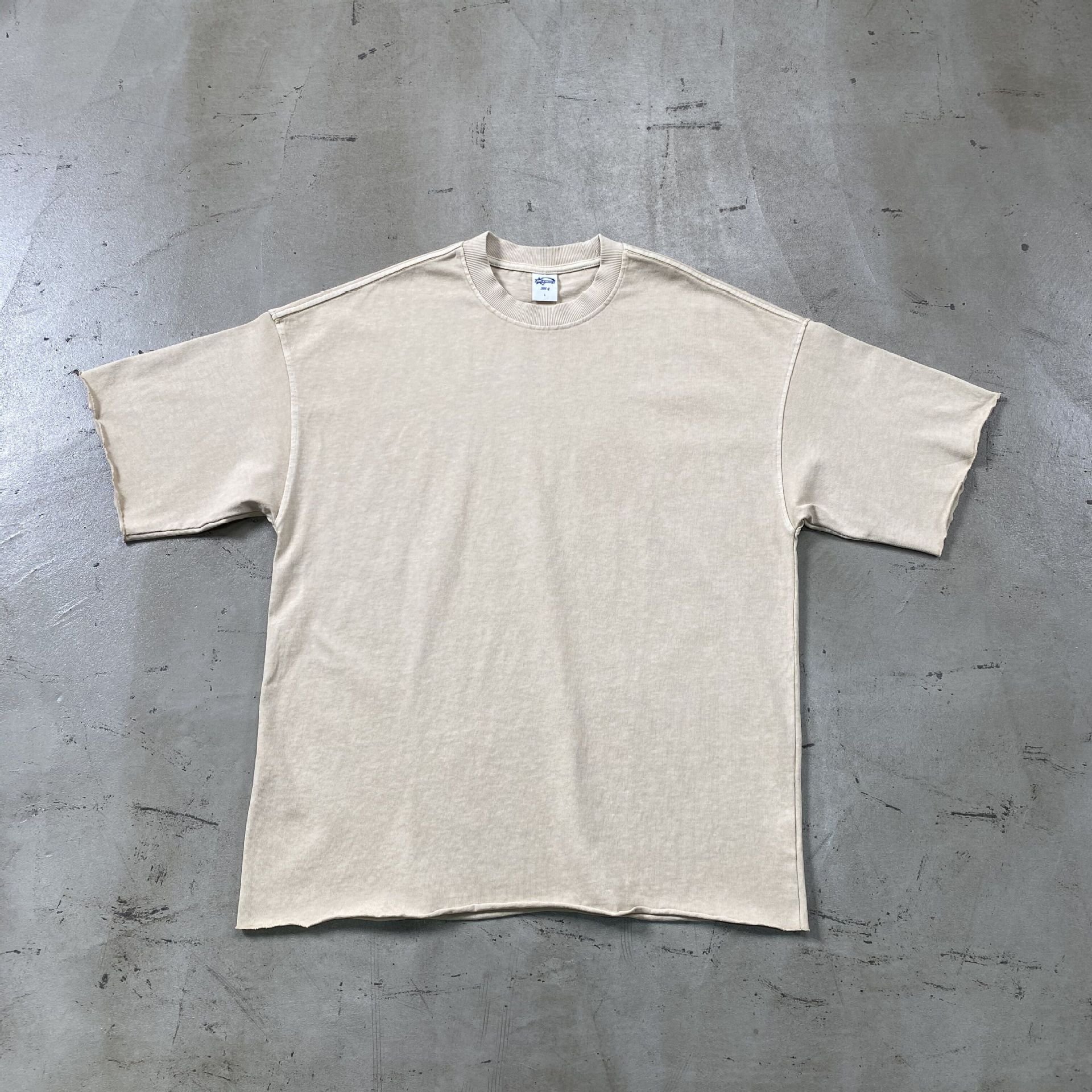 Custom graphic design DTG streetwear t shirt 300gsm raw hem distressed Men's t-shirt oversize acid wash tshirts men