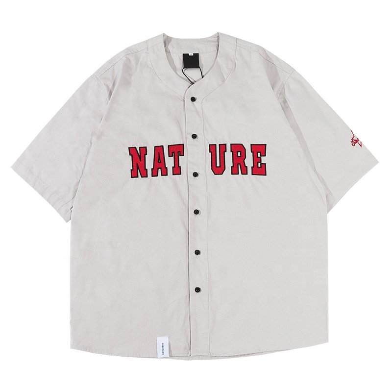 RUYI Custom fashion men's button t-shirts embroidery streetwear button up shirt OEM