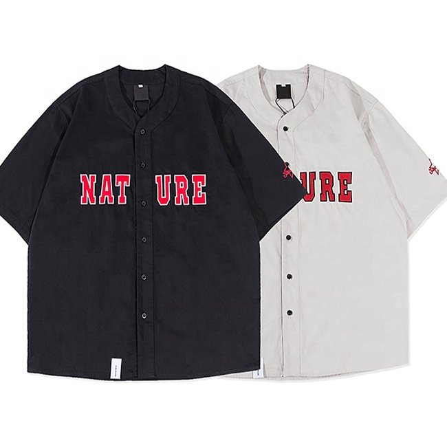 RUYI Custom fashion men's button t-shirts embroidery streetwear button up shirt OEM