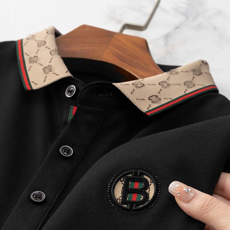 2024 new patchwork color lapel short-sleeved polo shirt men's business casual alphabet Embroidery bead ground cotton T-shirt