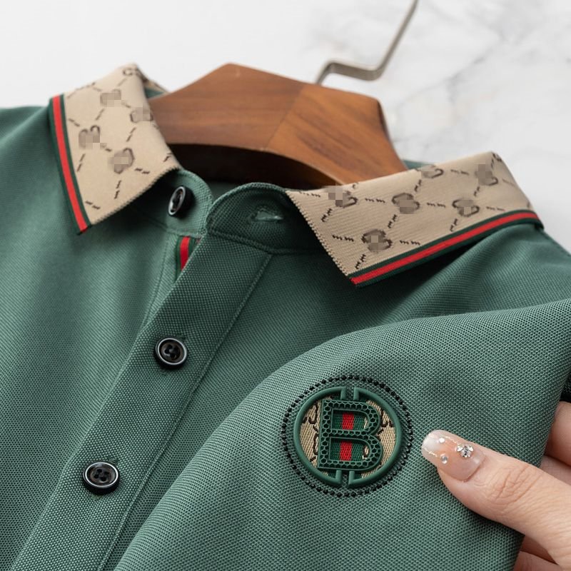 2024 new patchwork color lapel short-sleeved polo shirt men's business casual alphabet Embroidery bead ground cotton T-shirt