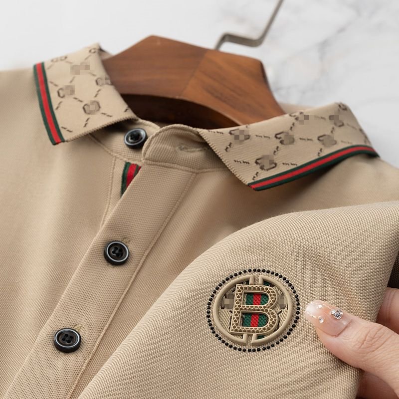 2024 new patchwork color lapel short-sleeved polo shirt men's business casual alphabet Embroidery bead ground cotton T-shirt