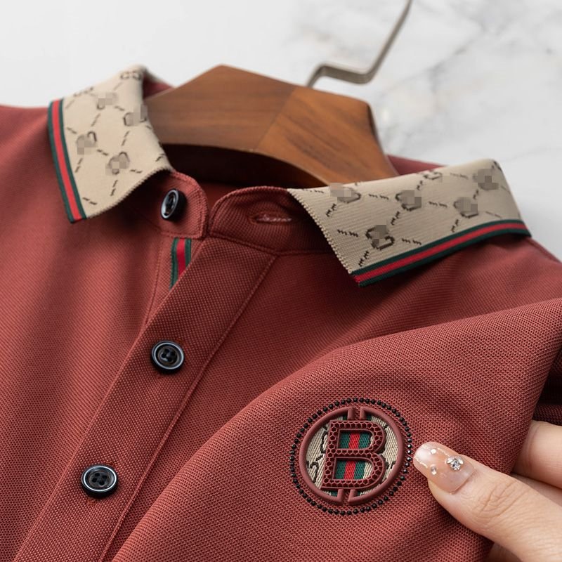 2024 new patchwork color lapel short-sleeved polo shirt men's business casual alphabet Embroidery bead ground cotton T-shirt