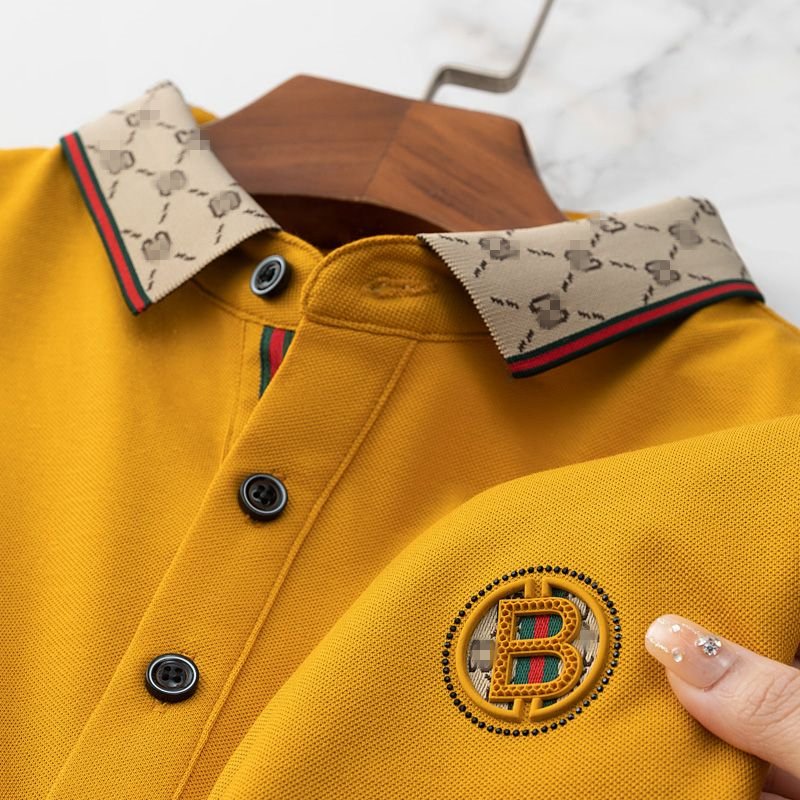 2024 new patchwork color lapel short-sleeved polo shirt men's business casual alphabet Embroidery bead ground cotton T-shirt