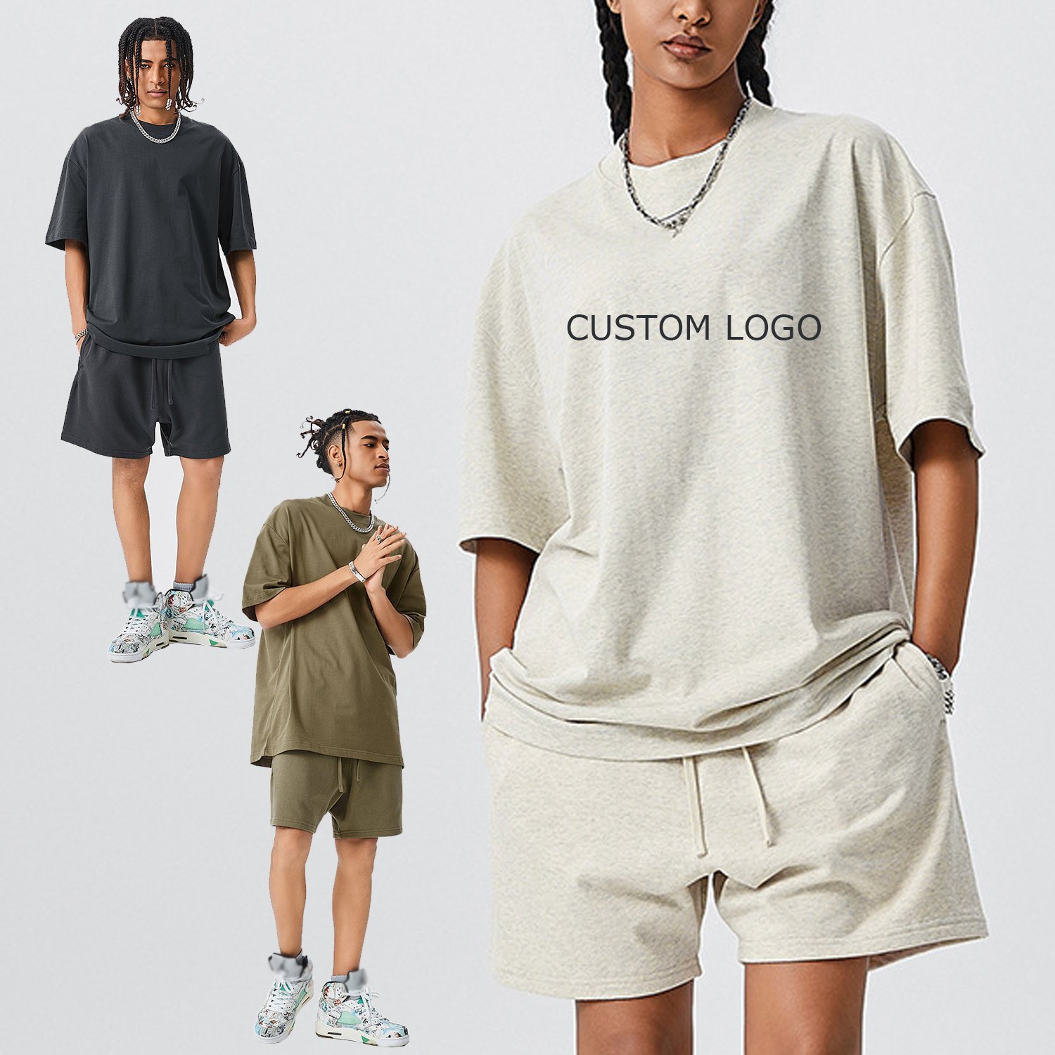 Wholesale 280gsm 100% Cotton Men's T-Shirt Crew Neck Custom Printing Blank Heavyweight Streetwear Oversized Drop Shoulder Tshirt