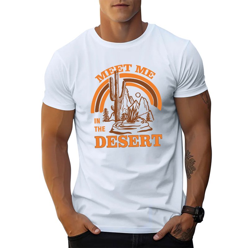 American street wear men's t-shirts graphic tees orange brown desert letters print wholesale black t-shirt Cotton men's t-shirts