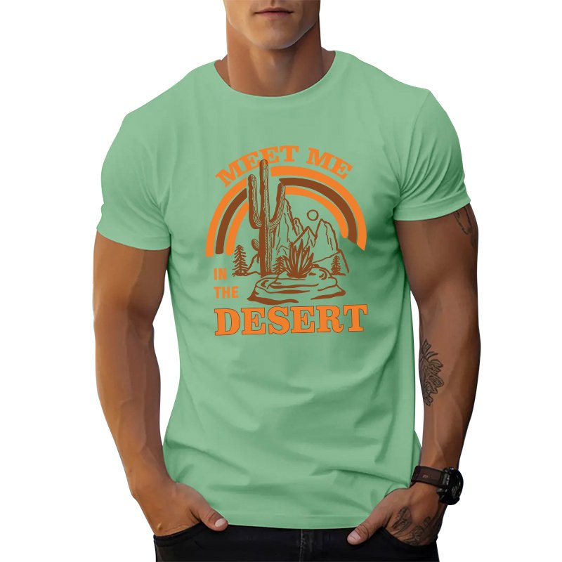 American street wear men's t-shirts graphic tees orange brown desert letters print wholesale black t-shirt Cotton men's t-shirts