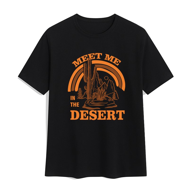American street wear men's t-shirts graphic tees orange brown desert letters print wholesale black t-shirt Cotton men's t-shirts