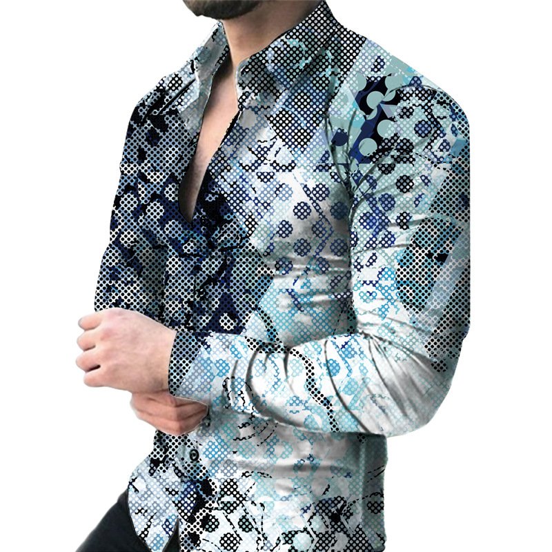 2024 new cross-border men's European size print Hawaiian autumn floral long-sleeved t-shirt cardigan for men