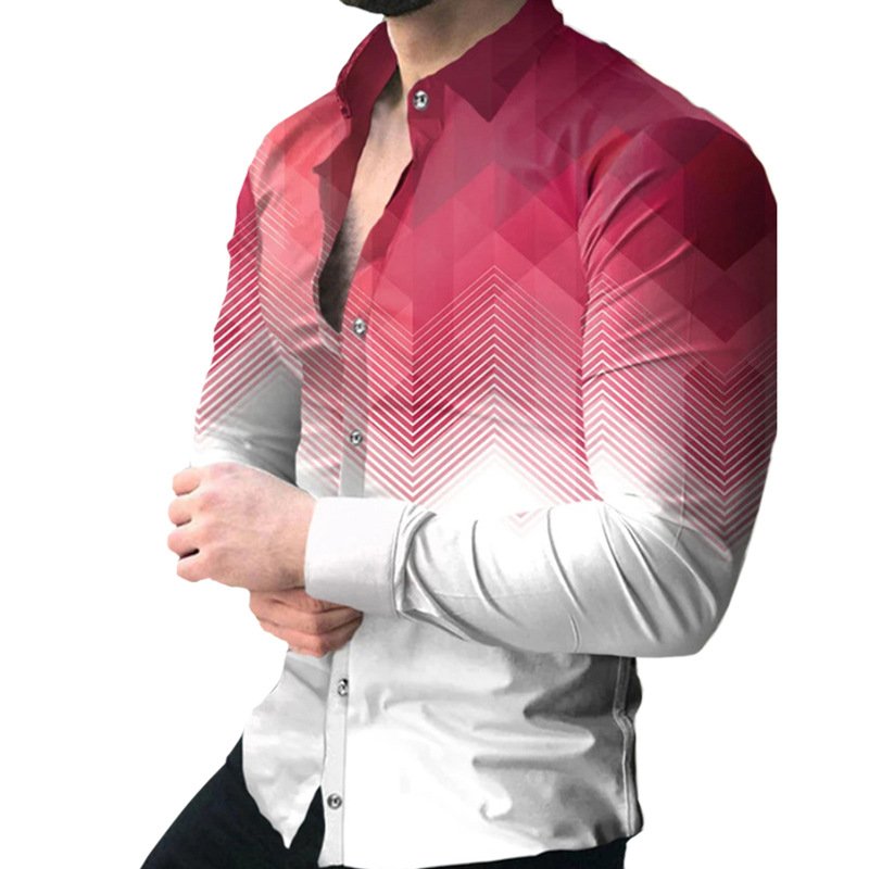 2024 new cross-border men's European size print Hawaiian autumn floral long-sleeved t-shirt cardigan for men