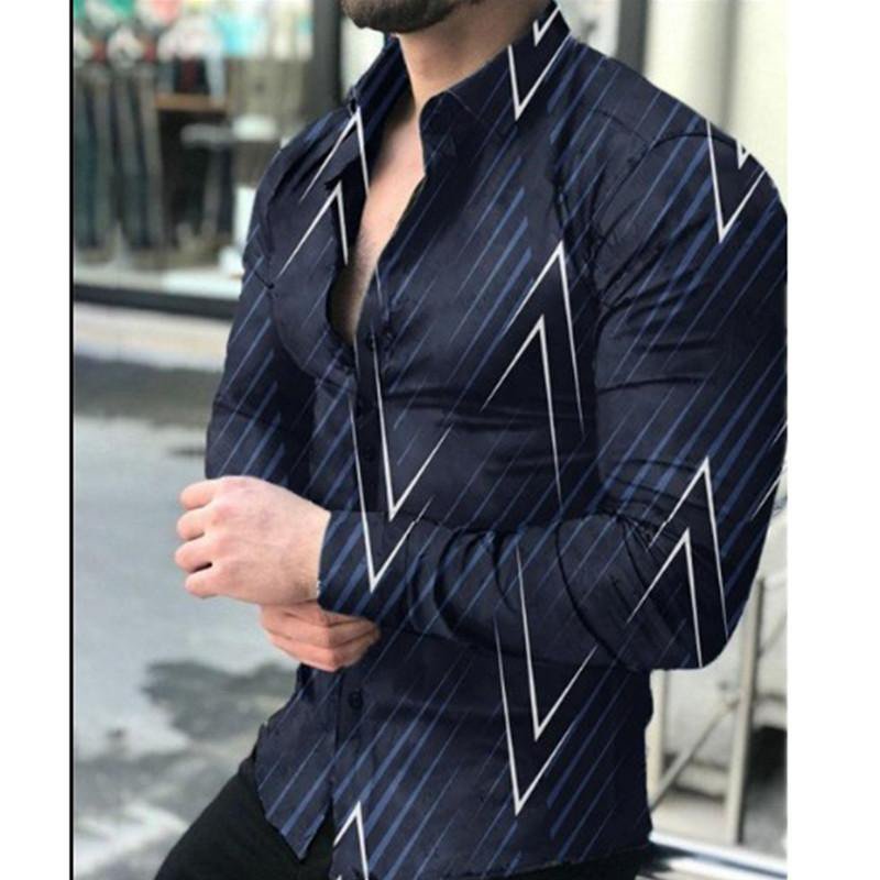 2024 new cross-border men's European size print Hawaiian autumn floral long-sleeved t-shirt cardigan for men