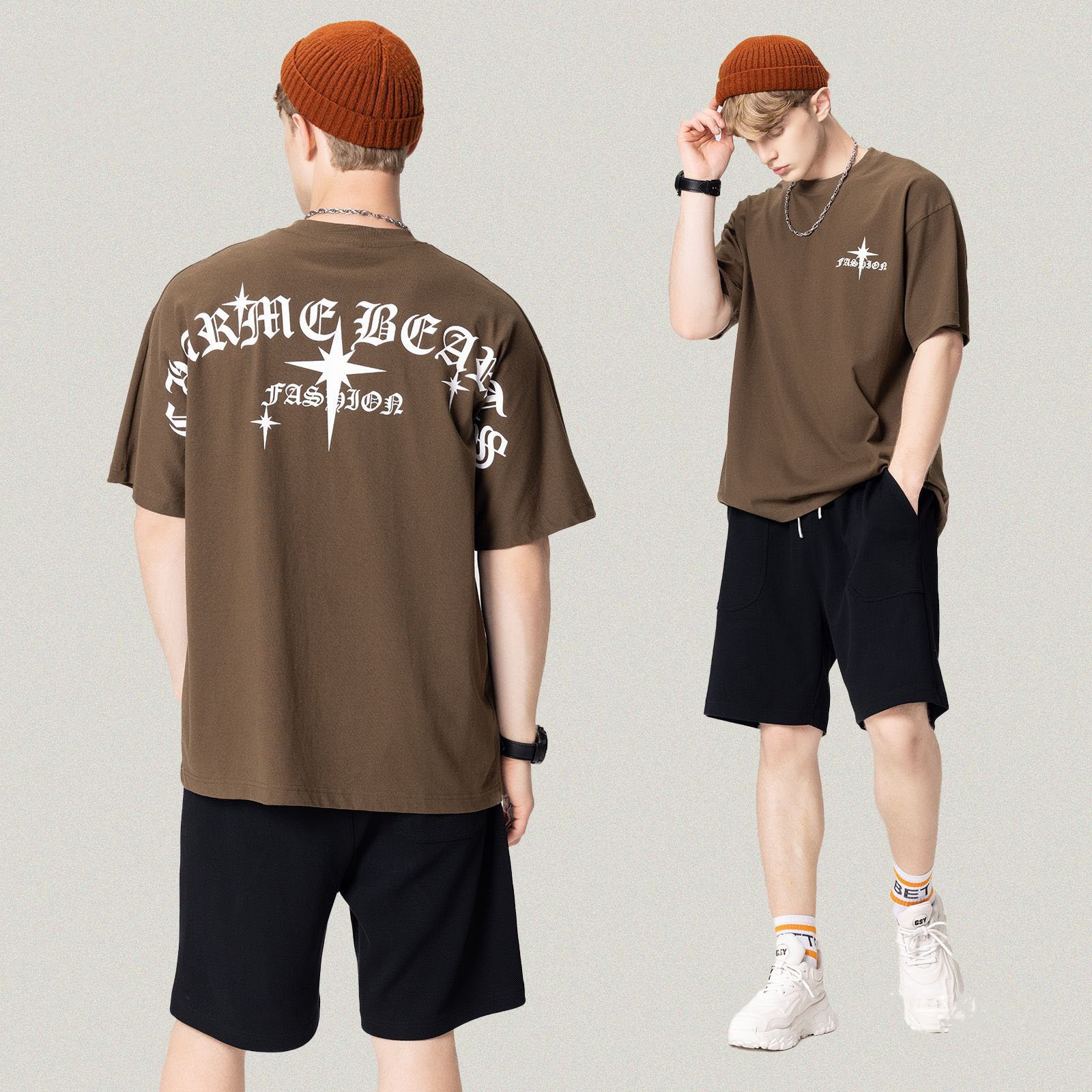 Men's 270g Gothic style letter printed short-sleeved European and American street fashion men's T-shirt