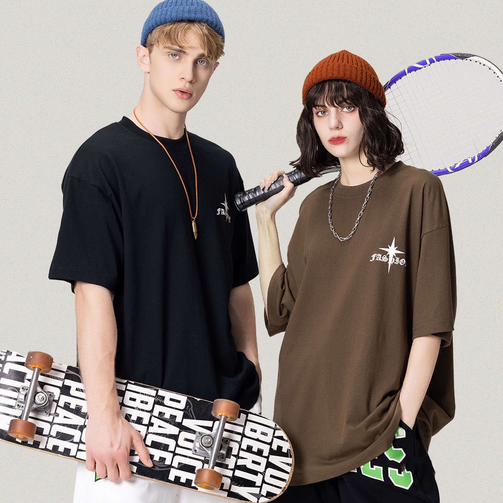 Men's 270g Gothic style letter printed short-sleeved European and American street fashion men's T-shirt