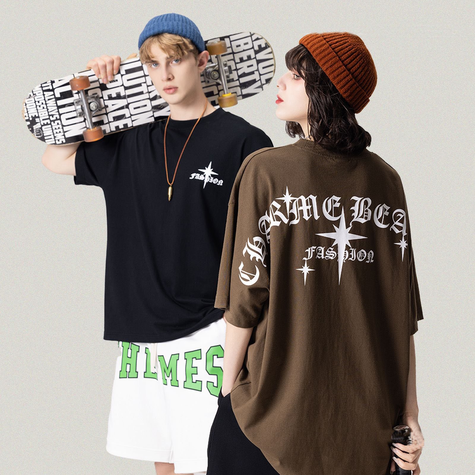 Men's 270g Gothic style letter printed short-sleeved European and American street fashion men's T-shirt