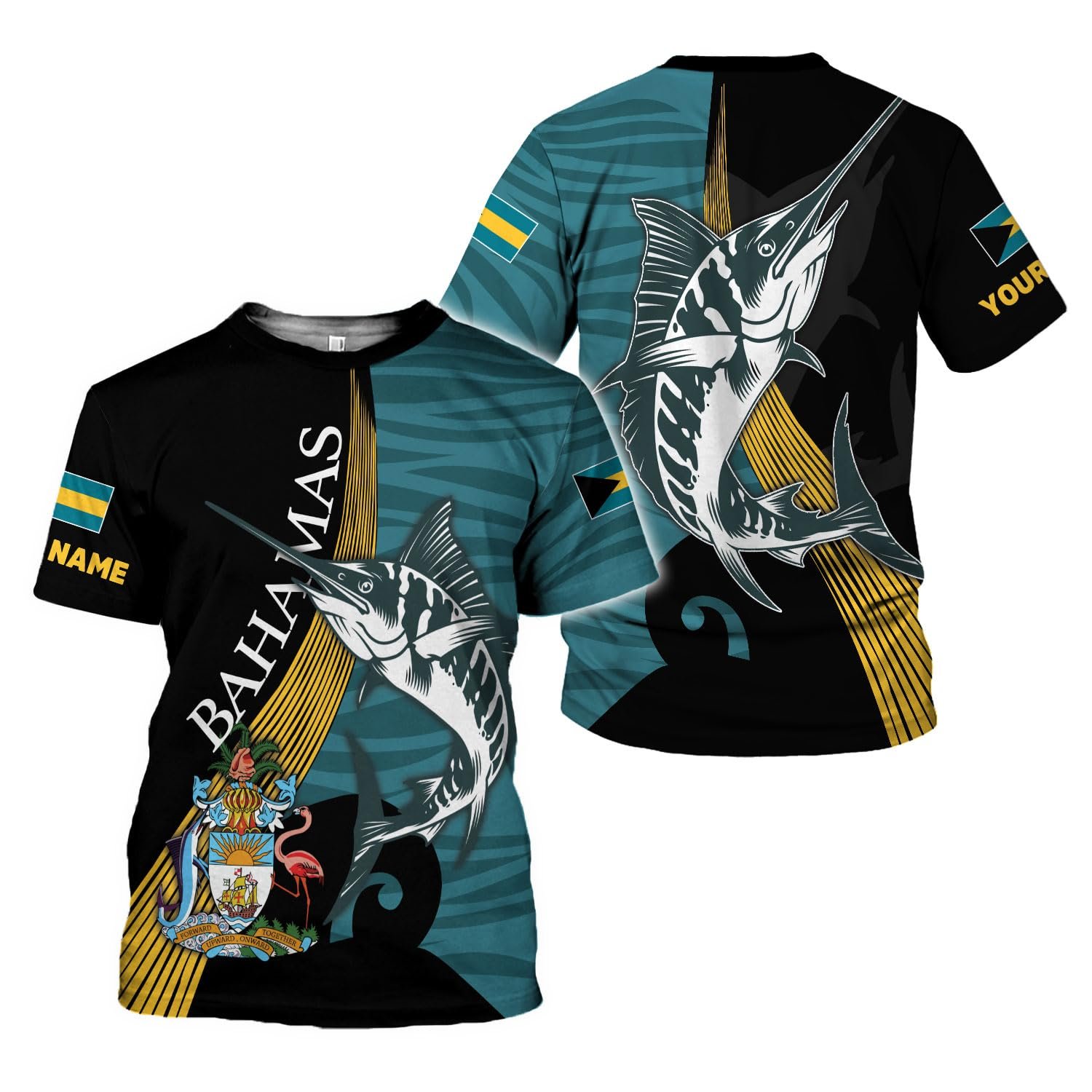 Bahamas Flag Man Breathable T Shirt Drop Shipping Short Sleeves Tops Support Customize Men's T-shirts Football Patriotic Shirt