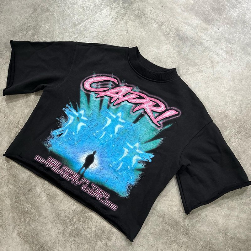 OEM Custom Streetwear Tshirt For Men Cotton Graphic Print Heavyweight Hip Hop Oversized Cropped Boxy Men's T Shirt