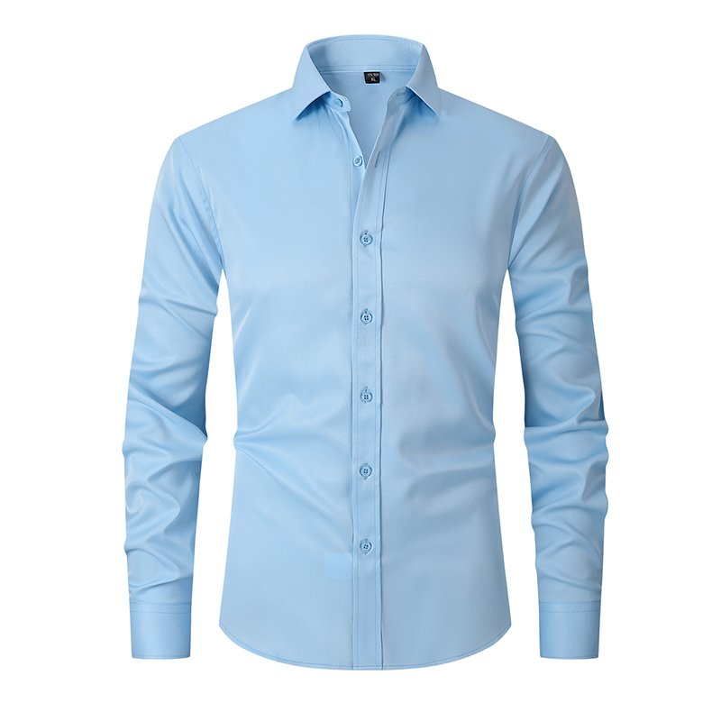 Wholesale Custom Logo High Quality classic style Elasticity fabric solid color long Sleeve Business Slim Fit Formal men's shirt