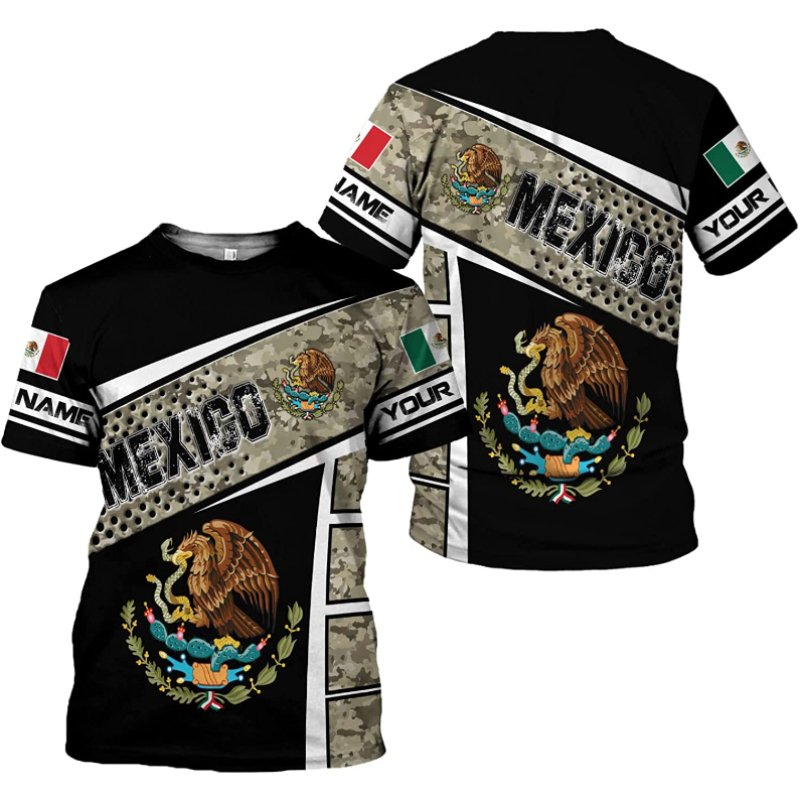 Fitspi Personalized Name Mexican Shirts For Men Customized Mexico T-Shirts Eagle Flag Tshirt