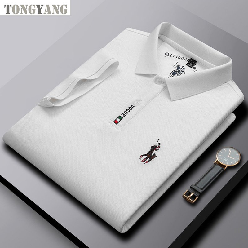 TONGYANG 100% Cotton Men's Blank Golf Polo T Shirts Embroidered Logo Plain Short Sleeve Stand up Collar Casual Polo Shirts
