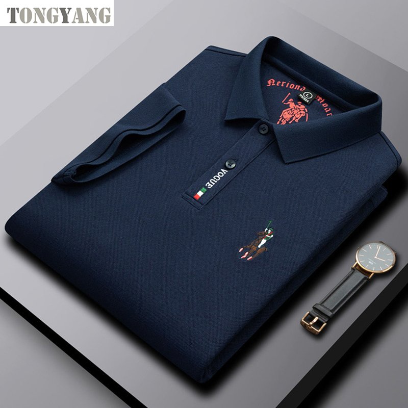 TONGYANG 100% Cotton Men's Blank Golf Polo T Shirts Embroidered Logo Plain Short Sleeve Stand up Collar Casual Polo Shirts