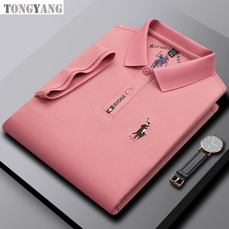 TONGYANG 100% Cotton Men's Blank Golf Polo T Shirts Embroidered Logo Plain Short Sleeve Stand up Collar Casual Polo Shirts