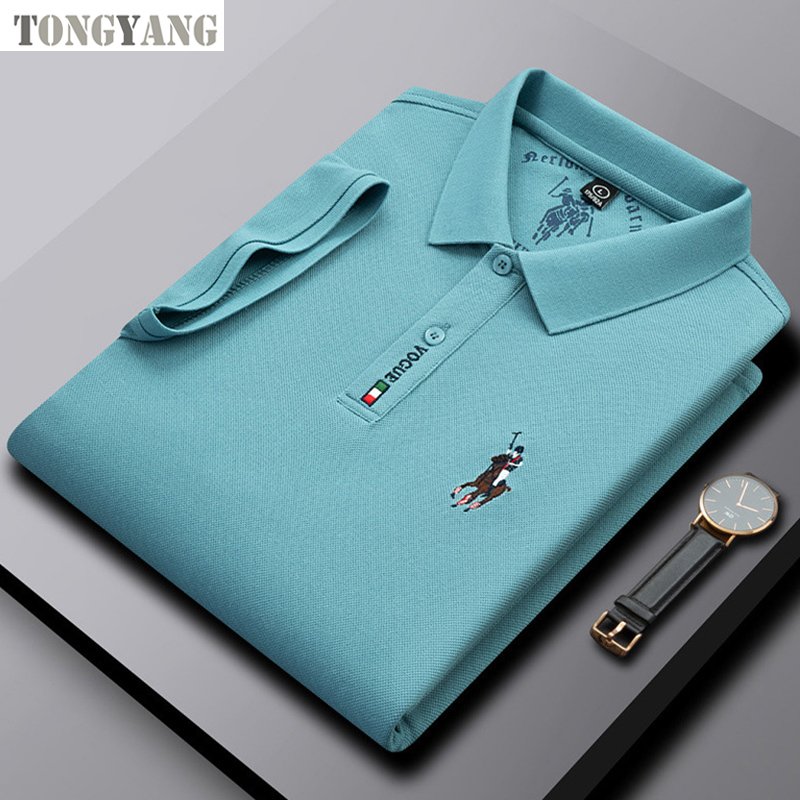 TONGYANG 100% Cotton Men's Blank Golf Polo T Shirts Embroidered Logo Plain Short Sleeve Stand up Collar Casual Polo Shirts