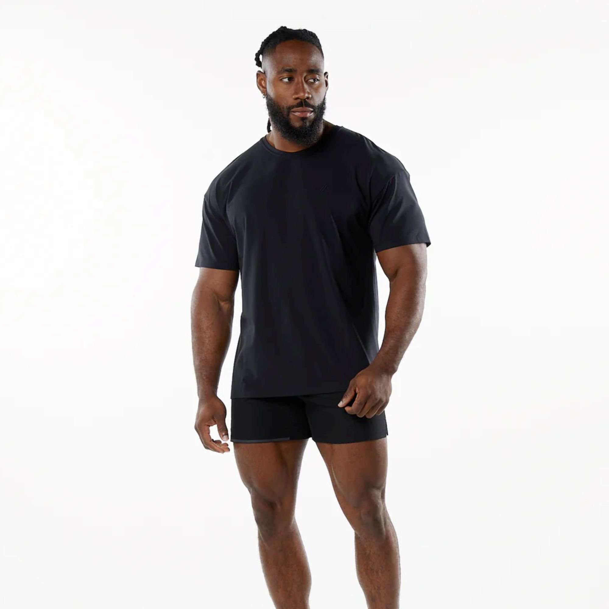 Men's Black Fitted Raglan T-Shirt - 94% Cotton, 6% Spandex, Crew Neck, Short Sleeves