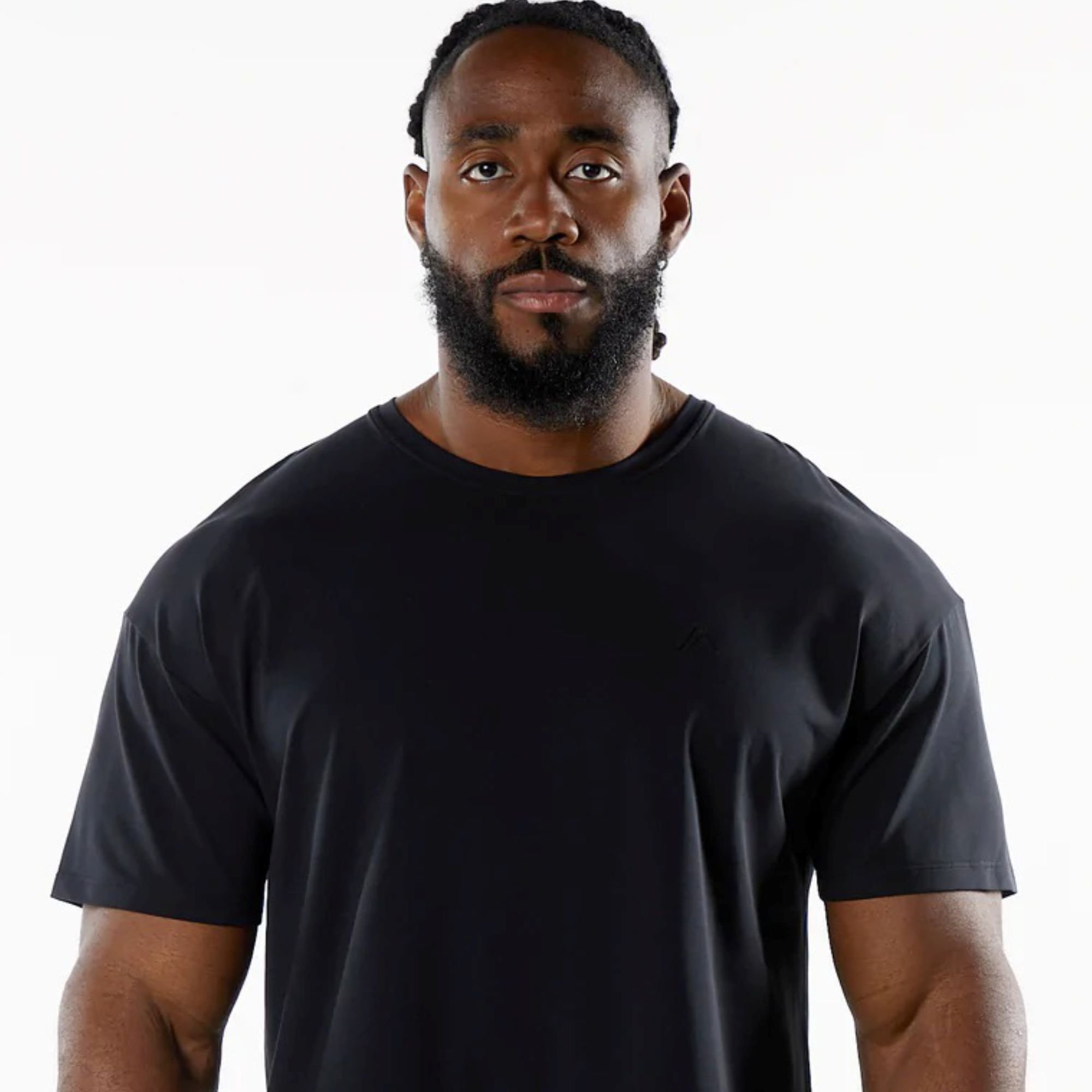 Men's Black Fitted Raglan T-Shirt - 94% Cotton, 6% Spandex, Crew Neck, Short Sleeves