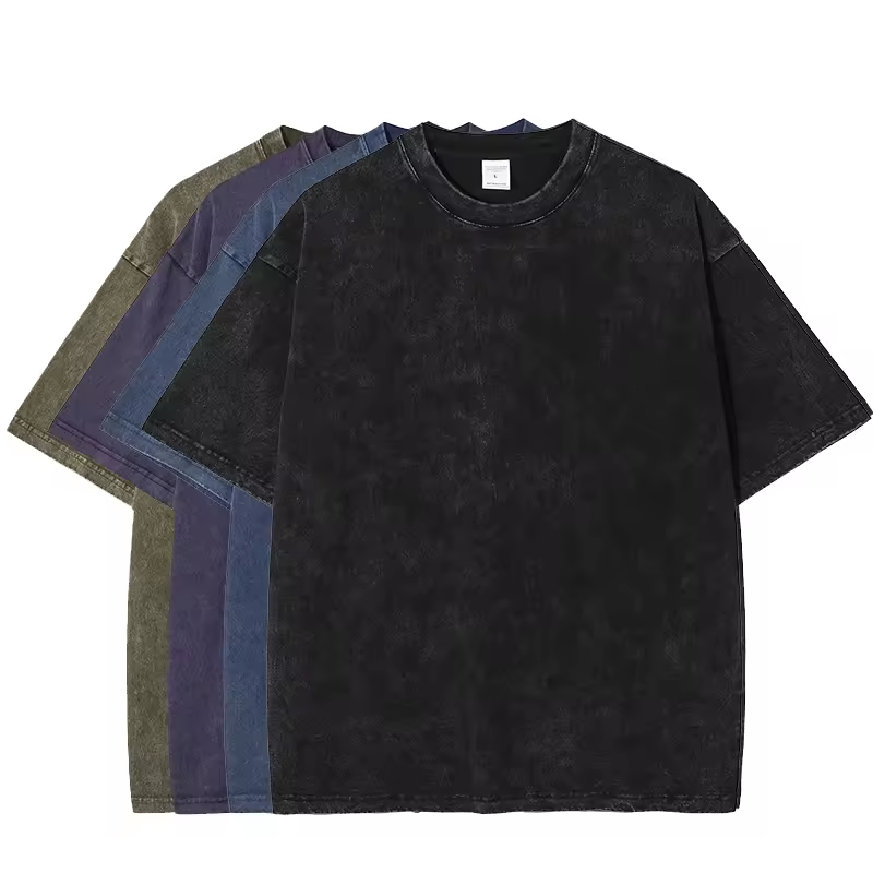 Wholesale Custom Heavyweight Drop Shoulder Blank Oversize-t Shirt Street 100%cotton Men's Acid Washed Vintage T Shirt
