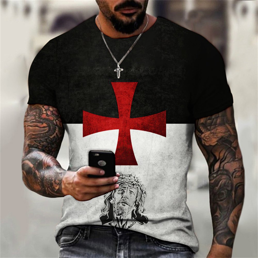 T-shirts For Men Cross Graphic Jesus Christ 3d Print Men's Tshirt Retro Classic Short-sleeved Loose Personality Oversized Tops