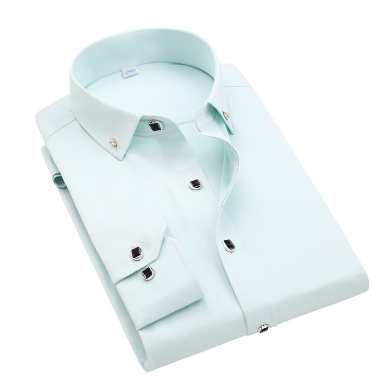 2023 new South Korean slim men's long sleeve shirt young business casual solid color diamond buckle men's shirt