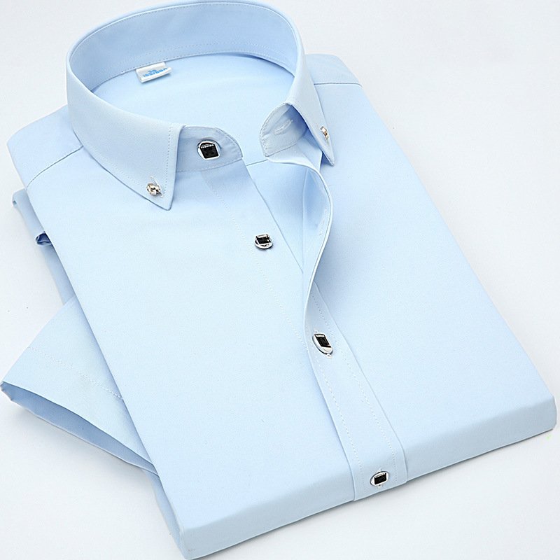 2023 new South Korean slim men's long sleeve shirt young business casual solid color diamond buckle men's shirt