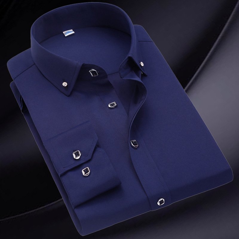 2023 new South Korean slim men's long sleeve shirt young business casual solid color diamond buckle men's shirt