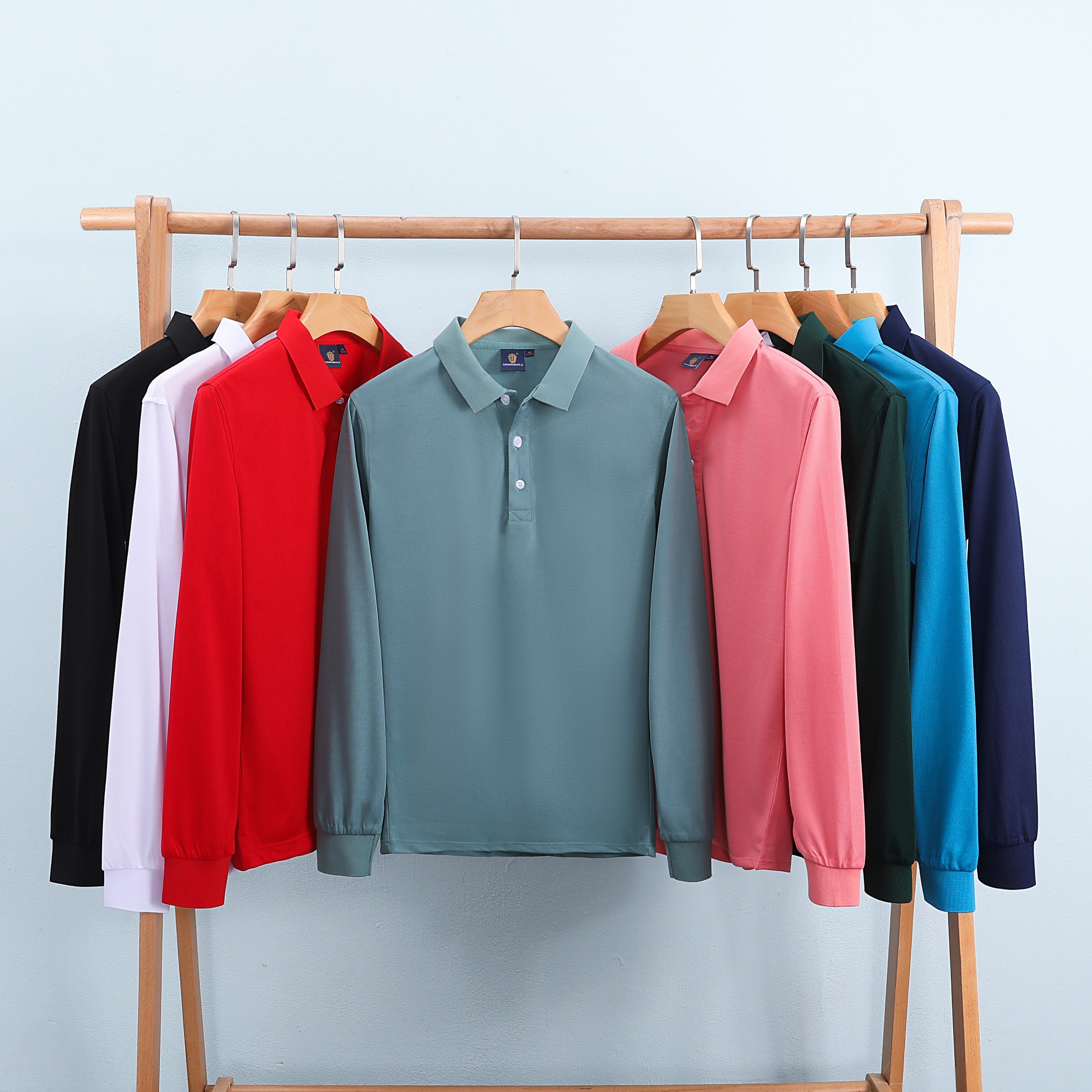 Factory Wholesale Men's Poloche Solid Breathable Men Polo T-Shirt Silk Cotton Long Sleeve Polo Shirt