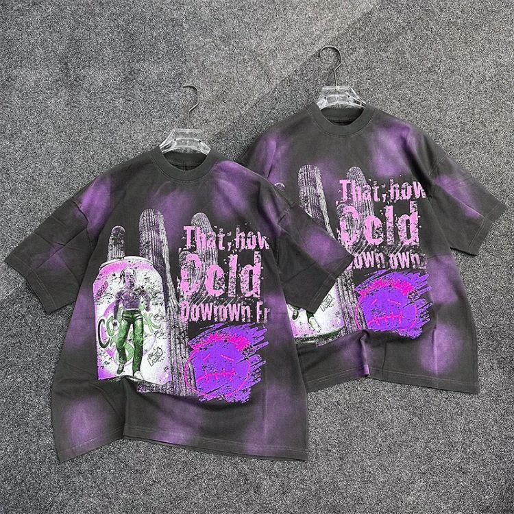 Custom Hip Hop Graphic DTG Printing Vintage Distressed Acid Wash Print T-Shirt Oversize T Shirt Men'S T-Shirts