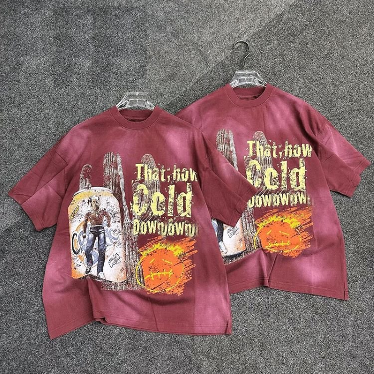 Custom Hip Hop Graphic DTG Printing Vintage Distressed Acid Wash Print T-Shirt Oversize T Shirt Men'S T-Shirts