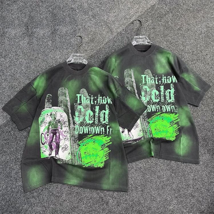 Custom Hip Hop Graphic DTG Printing Vintage Distressed Acid Wash Print T-Shirt Oversize T Shirt Men'S T-Shirts