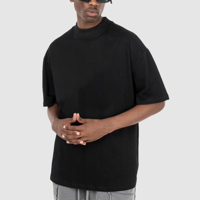 wholesale oversize thick cotton t-shirt 260gsm high weight basic t-shirt black blank plus size men's t-shirts
