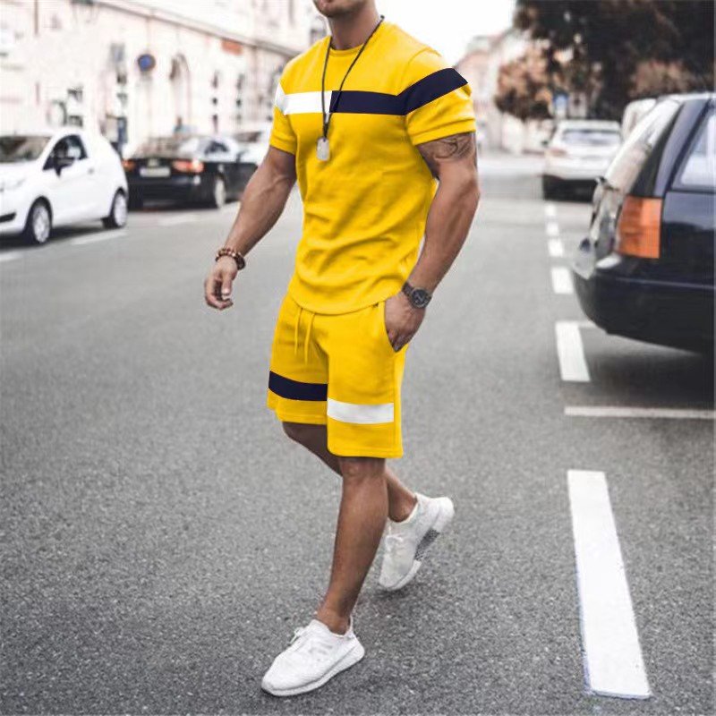 Conyson High Quality Breathable Polyester Casual Two Piece Summer Heat Transfer Splice Tracksuit Men's T-shirts Short Set