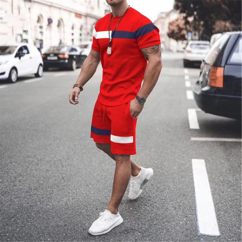 Conyson High Quality Breathable Polyester Casual Two Piece Summer Heat Transfer Splice Tracksuit Men's T-shirts Short Set