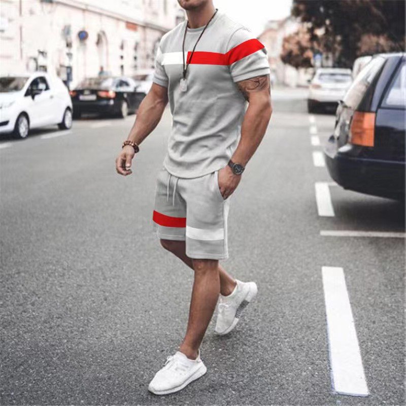 Conyson High Quality Breathable Polyester Casual Two Piece Summer Heat Transfer Splice Tracksuit Men's T-shirts Short Set