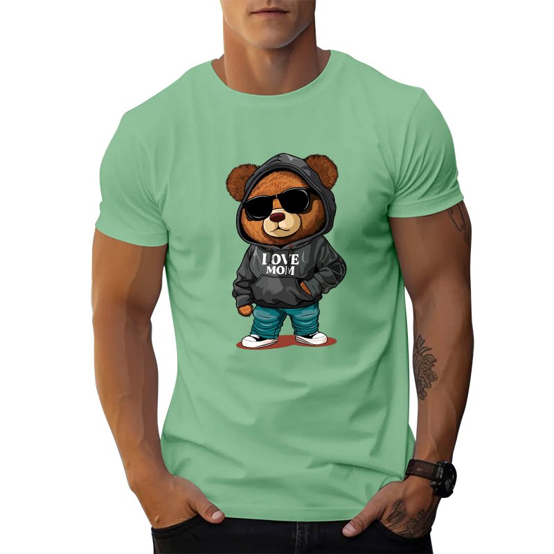 factory price blank t shirts men regular short sleeve Mother's Day theme Love mom's bear graphic t shirts print men's t-shirts