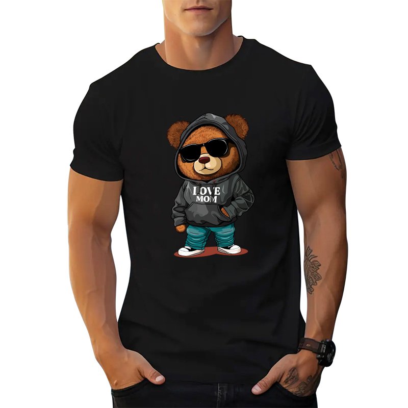 factory price blank t shirts men regular short sleeve Mother's Day theme Love mom's bear graphic t shirts print men's t-shirts