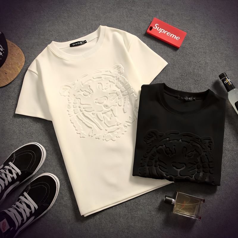 Custom Logo Embossed Longline Tshirt 100% cotton Solid Color Embossed Crew Neck men's t-shirts